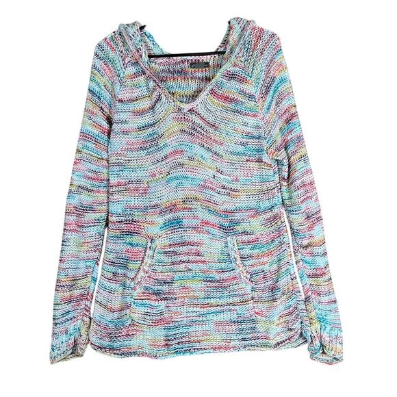Eddie Bauer Womens Sweater Multicolor Knitted V Neck Pullover Hoodie Large - Picture 1 of 12
